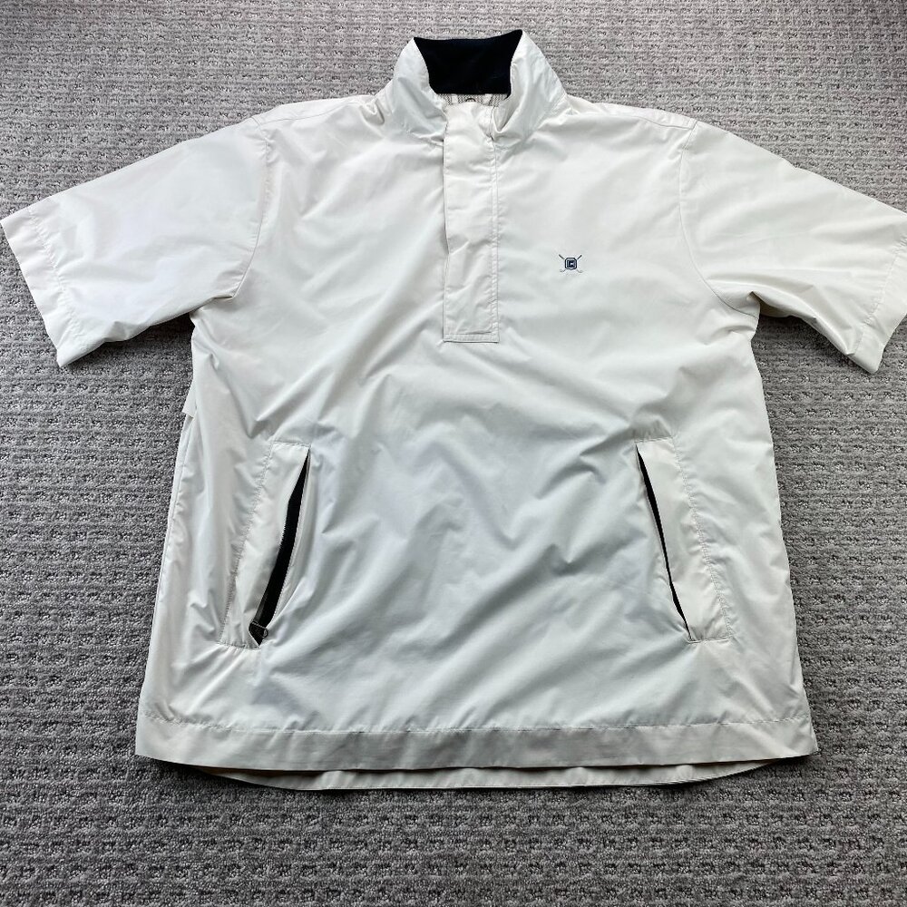 Vintage Chaps Golf Windbreaker Jacket Short Sleeve Men M Cream Pull Over Sweater